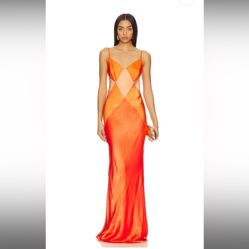 Mia Spliced Maxi Dress in Red Orange & Hibiscus
